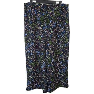 DR2 Women's Black Floral Print Cropped Wide Leg Pants Size L Polyester